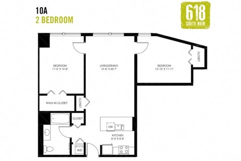 Two Bedroom 1 Bath 993 sq. ft.